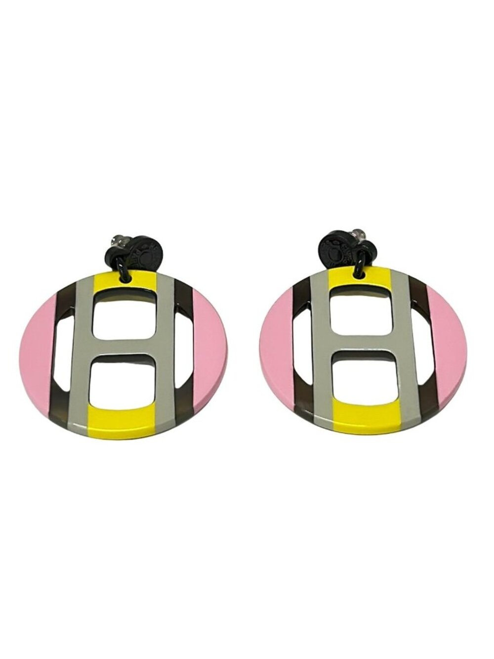 Hermes Earrings H Equipe Light Pink Gray Multi